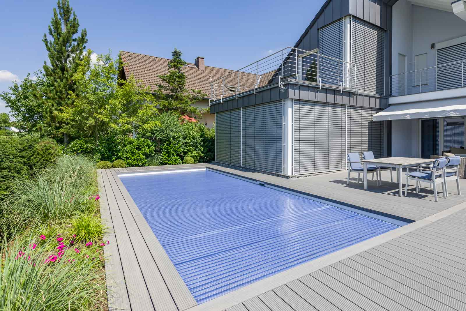 Pools, Abdeckungen, Rolladen Geschlossen, Rolladen, Skimmerbecken