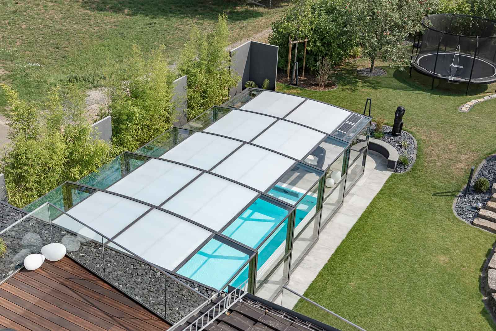 Pools, Abdeckungen, Schiebehalle Freibad, Hallenbad, Schiebehalle