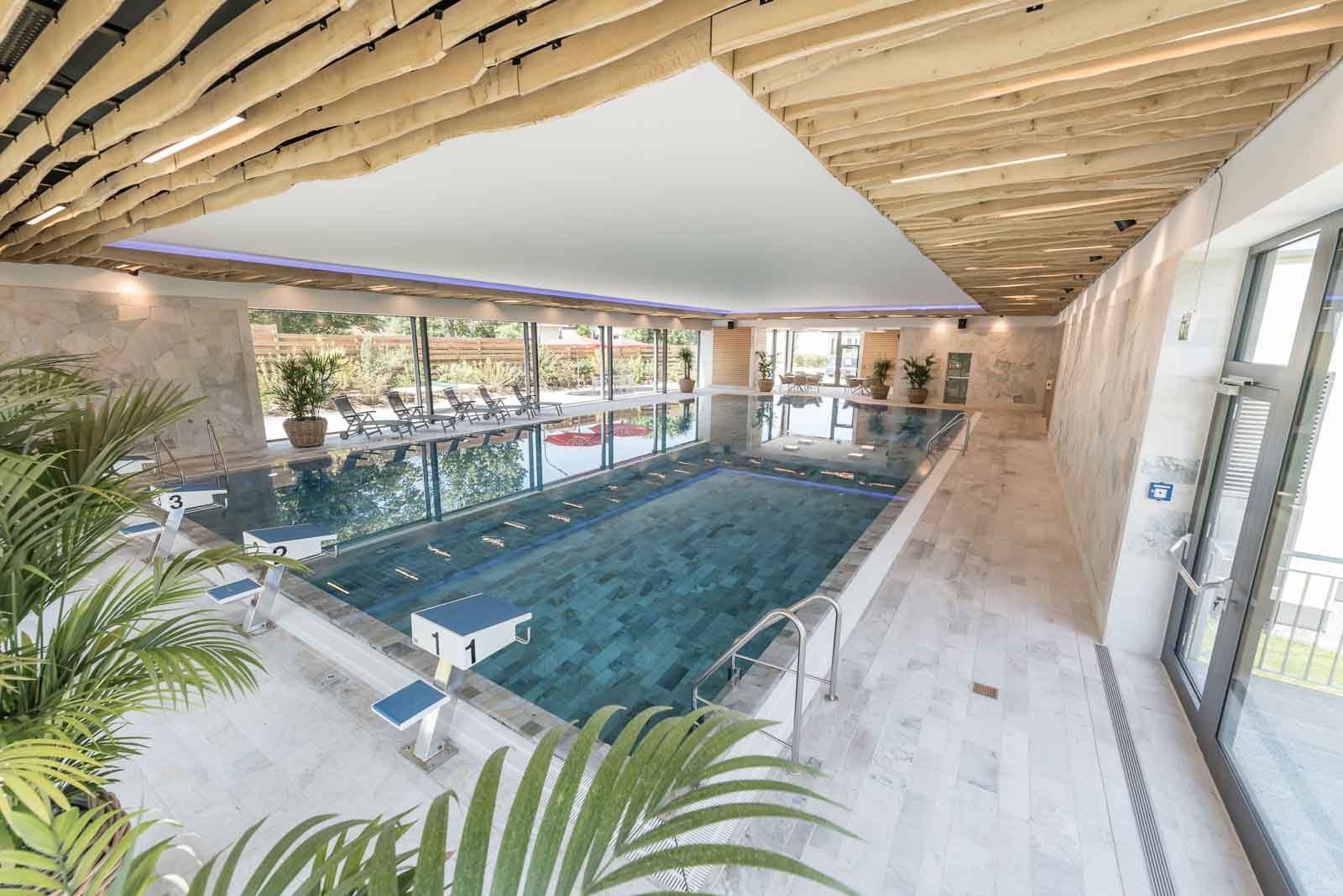 Academy-Pool Holzdecke, Schwimmhalle, Ueberlaufbecken